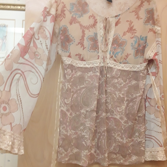 Pink Cream Boho Lace Paisley Top S - Picture 7 of 14